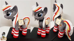 Size: 2900x1612 | Tagged: safe, artist:epicrainbowcrafts, derpibooru import, oc, oc:velvet remedy, pony, unicorn, fallout equestria, clothes, cutie mark, fanfic, female, fluttershy medical saddlebag, hooves, horn, irl, mare, medical saddlebag, photo, plushie, saddle bag, socks, striped socks