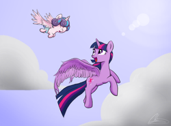 Size: 2272x1680 | Tagged: safe, artist:oinktweetstudios, princess flurry heart, twilight sparkle, twilight sparkle (alicorn), alicorn, pony, aunt and niece, cloud, flying