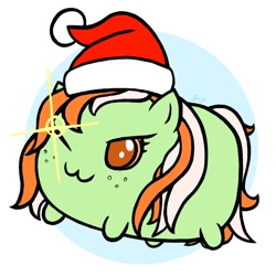 Size: 592x592 | Tagged: safe, derpibooru import, oc, oc:santa presents, chibi, christmas, chubbie, cute, hat, holiday, mascot, one eye closed, santa hat, solo, wink