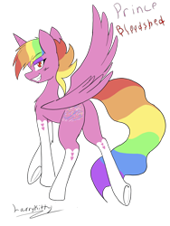 Size: 3024x4032 | Tagged: safe, artist:steelsoul, derpibooru import, oc, oc:prince bloodshed, alicorn, pony, alicorn oc, donut steel, male, plot, rainbow hair, simple background, transparent background