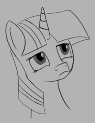 Size: 600x777 | Tagged: safe, artist:sycreon, twilight sparkle, pony, unicorn, female, frown, mare, sketch, solo