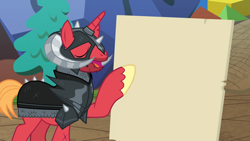 Size: 1920x1080 | Tagged: safe, derpibooru import, edit, edited screencap, screencap, big macintosh, pony, unicorn, the break up breakdown, bone, boop, discovery family logo, dungeons and dragons, exploitable meme, helmet, horned helmet, insert image here meme, male, meme, ogres and oubliettes, race swap, sir mcbiggen, stallion, template, unicorn big mac