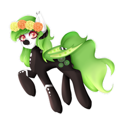 Size: 1024x1024 | Tagged: safe, artist:buru-misu, derpibooru import, oc, bat pony, pony, female, floral head wreath, flower, mare, simple background, solo, transparent background