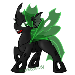 Size: 1024x1024 | Tagged: safe, artist:usagi-zakura, oc, oc only, oc:mellifera, changeling, changeling oc, green changeling, open mouth, simple background, solo, transparent background