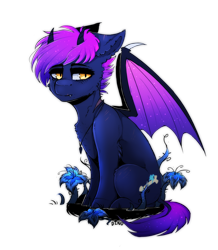 Size: 2508x2880 | Tagged: safe, artist:dino_horse, derpibooru import, oc, oc only, oc:spook, demon, demon pony, pony, fallout equestria, commission, fangs, horns, jewelry, killing joke, necklace, scar, simple background, sitting, solo, transparent background, vine, wings