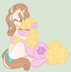 Size: 1016x1024 | Tagged: safe, artist:starfalldawn, derpibooru import, oc, oc only, oc:cotton candy, oc:passion sweet, earth pony, pony, unicorn, female, hug, mare, simple background