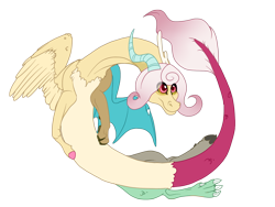 Size: 1260x945 | Tagged: safe, artist:bijutsuyoukai, oc, oc only, oc:tilt-a-whirl, draconequus, hybrid, interspecies offspring, offspring, parent:discord, parent:fluttershy, parents:discoshy, simple background, solo, transparent background