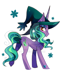 Size: 600x691 | Tagged: safe, artist:ipun, derpibooru import, oc, oc only, oc:poison sery, pony, unicorn, deviantart watermark, female, hat, heart eyes, mare, simple background, smiling, solo, transparent background, watermark, wingding eyes, witch hat