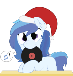 Size: 2000x2067 | Tagged: safe, artist:mintysketch, oc, oc only, oc:ensiond, earth pony, pony, hat, male, minty's christmas ponies, santa hat, simple background, solo, speech bubble, transparent background, vector, vinyl disc