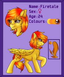 Size: 2497x3000 | Tagged: safe, artist:fkk, oc, oc only, oc:firetale, pegasus, pony, commission, female, female symbol, mare, raised hoof, reference sheet, ych result