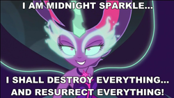Size: 1280x720 | Tagged: safe, derpibooru import, edit, edited screencap, screencap, midnight sparkle, sci-twi, twilight sparkle, equestria girls, friendship games, female, house of the dead, image macro, meme, midnight sparkle's lines, quote, roy curien, solo, the house of the dead, the wheel of fate