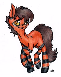 Size: 2394x3000 | Tagged: safe, artist:pepperscratch, oc, oc only, oc:oil hazard, earth pony, pony, clothes, high res, male, simple background, socks, solo, stallion, striped socks, traditional art, white background