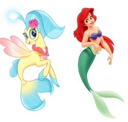 Size: 720x686 | Tagged: safe, derpibooru import, princess skystar, mermaid, seapony (g4), ariel, comparison, crossover, disney, disney princess, mermaid princess, mermaid tail, the little mermaid