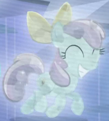 Size: 397x442 | Tagged: safe, screencap, opal bloom, crystal pony, the crystal empire, bow, cropped, eyes closed, female, filly, smiling, solo