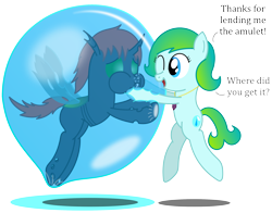 Size: 2694x2117 | Tagged: safe, artist:bladedragoon7575, oc, oc only, oc:crypto, oc:delphina depths, changeling, bubble, changeling oc, green changeling, holding breath, hug, in bubble, simple background, transparent background, underwater, worried