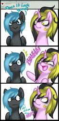 Size: 1024x2078 | Tagged: safe, artist:mondlichtkatze, oc, oc only, oc:blue nightsky, oc:marina honeybee, comic, freckles, laughing