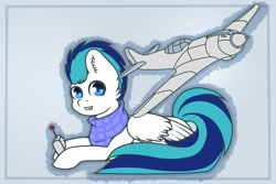 Size: 1280x854 | Tagged: artist needed, safe, derpibooru import, oc, oc only, oc:bloodray, pegasus, pony, male, plane, solo