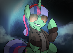 Size: 1540x1136 | Tagged: safe, artist:drawponies, oc, oc only, clothes, smiling, solo, sunglasses