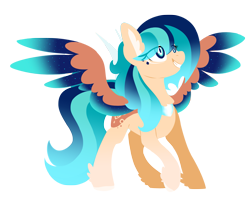 Size: 2961x2394 | Tagged: safe, artist:torusthescribe, derpibooru import, oc, oc only, oc:sapphire breeze, pegasus, pony, chest fluff, colored hooves, colored wings, ear fluff, feathered fetlocks, female, gradient wings, high res, mare, multicolored hair, multicolored tail, multicolored wings, raised hoof, simple background, solo, spread wings, transparent background, wings