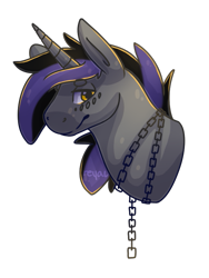 Size: 549x729 | Tagged: safe, artist:reyac, oc, oc only, pony, unicorn, bust, chains, male, portrait, simple background, solo, stallion, transparent background