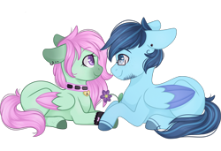 Size: 3000x2048 | Tagged: safe, artist:cinnamontee, derpibooru import, oc, oc only, oc:strawberry, pegasus, pony, female, flower, high res, male, mare, oc x oc, shipping, simple background, stallion, transparent background, two toned wings