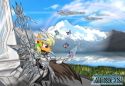 Size: 4800x3300 | Tagged: safe, artist:avchonline, oc, oc only, butterfly, earth pony, pony, semi-anthro, absurd resolution, arm hooves, armor, bipedal, polearm, scenery, solo, weapon