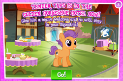 Size: 798x527 | Tagged: safe, derpibooru import, tender taps, earth pony, pony, advertisement, colt, gameloft, grin, male, official, smiling, solo