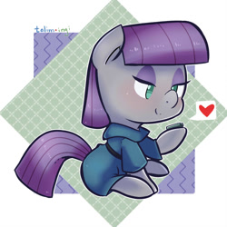 Size: 900x900 | Tagged: safe, artist:talim_stuff, derpibooru import, boulder (pet), maud pie, clothes, cute, heart, maudabetes, smiling