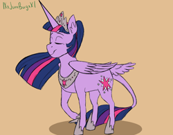 Size: 3200x2500 | Tagged: safe, artist:lxxjunebugxxl, twilight sparkle, twilight sparkle (alicorn), alicorn, pony, crown, high res, jewelry, leonine tail, regalia, simple background, solo