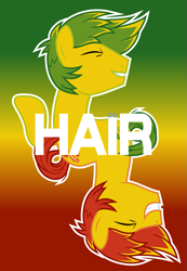 Size: 1001x1445 | Tagged: safe, artist:cloudyglow, feather bangs, earth pony, pony, hard to say anything, eyes closed, male, smiling, solo, stallion, text