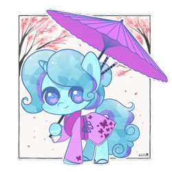 Size: 900x900 | Tagged: safe, artist:exceru-karina, derpibooru import, oc, oc:winter doodle, crystal pony, clothes, crystal unicorn, japanese, kimono (clothing), solo, unicorn oc