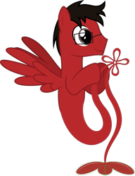 Size: 6400x8345 | Tagged: safe, artist:parclytaxel, derpibooru import, oc, oc only, oc:clover spell, genie pony, pegasus, pony, .svg available, absurd resolution, clover, four leaf clover, genie, glasses, hoof hold, knot, male, red and black oc, simple background, smiling, solo, spread wings, stallion, transparent background, vector, wings