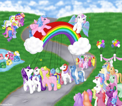 Size: 1220x1065 | Tagged: safe, artist:hollowzero, firefly, glory, star catcher, sea pony, g1, g2, g3, parade, parade balloon, rainbow