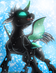 Size: 2550x3300 | Tagged: safe, artist:draikinator, thorax, changeling, the times they are a changeling, open mouth, signature, solo, spread wings, wings