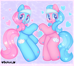 Size: 3600x3200 | Tagged: safe, artist:bunxl, derpibooru import, aloe, lotus blossom, earth pony, pony, cute, female, heart, mare, siblings, sisters, smiling, spa twins