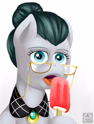 Size: 3700x4900 | Tagged: safe, artist:poecillia-gracilis19, cloudy quartz, pony, creepy, food, popsicle, salty, solo, uncanny valley