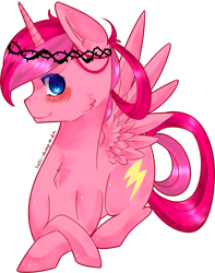 Size: 1024x1301 | Tagged: safe, artist:namjoons-dimples, oc, oc only, oc:lightning rod, alicorn, pony, alicorn oc, crown of thorns, female, mare, prone, simple background, solo, transparent background