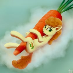 Size: 1280x1280 | Tagged: safe, artist:quvr, derpibooru import, carrot top, golden harvest, earth pony, pony, carrot, female, food, mare, solo
