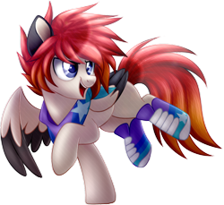 Size: 1024x940 | Tagged: safe, artist:deiiriush, derpibooru import, oc, oc:alder blitz, pegasus, pony, bandana, blue eyes, clothes, male, open mouth, shoes, simple background, sneakers, solo, transparent background