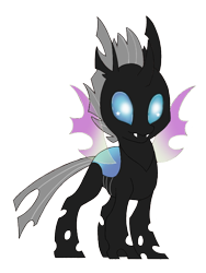 Size: 550x732 | Tagged: safe, artist:changelingtrash, derpibooru import, oc, oc only, oc:identity crisis, changeling, changeling oc, fangs, simple background, solo, transparent background