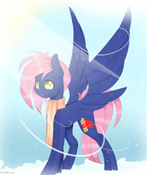 Size: 1399x1658 | Tagged: safe, artist:clefficia, windy (g5), oc, oc only, oc:storybook, pegasus, pony, clothes, scarf, snow, snowfall, solo