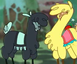 Size: 627x523 | Tagged: safe, derpibooru import, screencap, paprika paca, alpaca, them's fightin' herds, chest fluff, community related, cropped, duo, eyes closed, female, game screencap, the woodlands