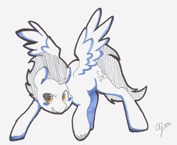 Size: 1466x1204 | Tagged: safe, artist:inkie-heart, derpibooru import, oc, oc only, oc:wing, pegasus, pony, bronycon 2014, colored sketch, grin, smiling, solo, spread wings, wings