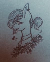 Size: 1234x1544 | Tagged: safe, artist:cappuccino coco, derpibooru import, oc, oc only, oc:crescent, bat pony, bust, female, monochrome, portrait, quick sketch, solo, traditional art