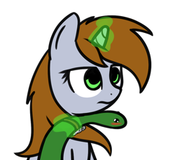 Size: 836x761 | Tagged: safe, artist:neuro, oc, oc only, oc:littlepip, pony, snake, unicorn, fallout equestria, blushing, brush, brushing, danger noodle, female, frown, glare, hairbrush, levitation, magic, mare, simple background, solo, telekinesis, transparent background, unamused