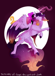 Size: 1978x2697 | Tagged: safe, alternate version, artist:pinch-of-salt, twilight sparkle, twilight sparkle (alicorn), alicorn, classical unicorn, pony, unicorn, alternate hairstyle, alternate timeline, alternate universe, leonine tail, magic, unshorn fetlocks