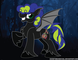 Size: 3300x2550 | Tagged: safe, artist:captshowtime, oc, oc only, oc:super trampoline, bat, bat pony, pony, author, cutie mark, fimfiction, male, solo, stallion, vector