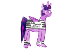 Size: 500x375 | Tagged: safe, artist:lesbianborzoi, twilight sparkle, twilight sparkle (alicorn), alicorn, pony, clothes, prison outfit, prison stripes, solo