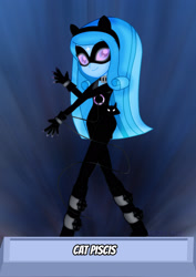 Size: 1600x2263 | Tagged: safe, artist:jucamovi1992, oc, oc only, oc:piscis, equestria girls, catwoman, clothes, costume, crossover, dc comics, glowing eyes, solo