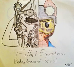 Size: 1024x935 | Tagged: safe, artist:fanliterature101, derpibooru import, oc, oc only, oc:century, fallout equestria, fallout equestria brotherhooves of steel, armor, power armor, solo, steel ranger, t-60 power armor, traditional art